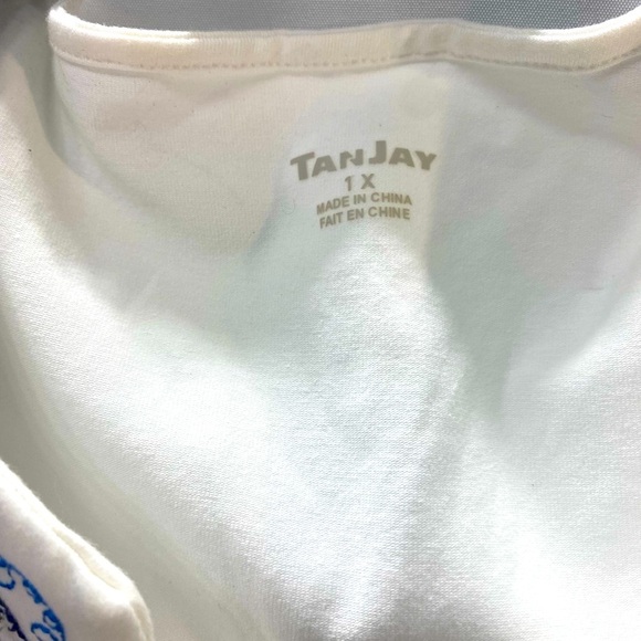 New Gorgeous White Sleeveless Top Blue Embroidery XL V-neck Layering Office Wear - Picture 6 of 12